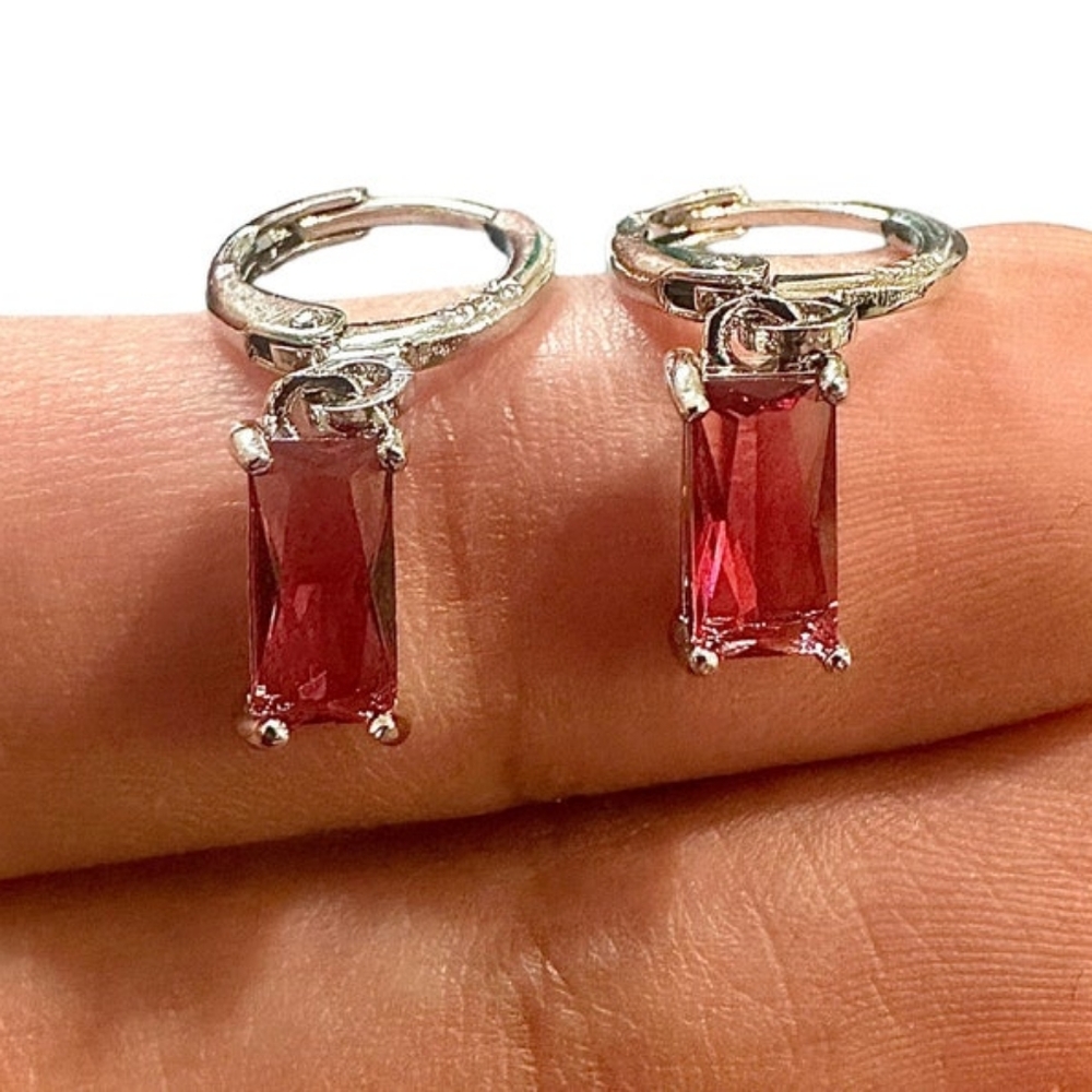 Ruby Earrings Dangle, 925 Sterling Silver Hypoallergenic Earrings Leverback 23MM